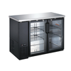 OMCAN 50058 48.8-inch Two-Door Glass Back Bar Bottle Cooler for beverage storage and display.