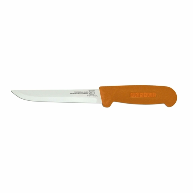 Omcan 11707 Polypropylene Handle Straight Blade Boning Knife 6-Inch, 6-inch straight boning knife with orange polypropylene handle