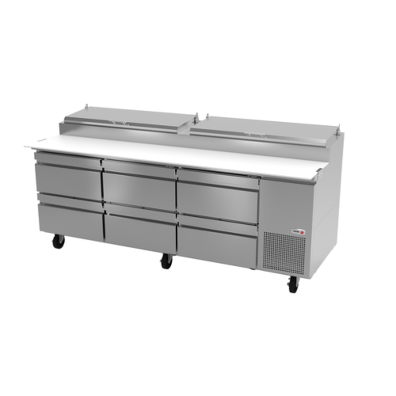 Fagor 19067008 Refrigerated Pizza Prep Table with Stainless Steel Design and Ample Storage Space