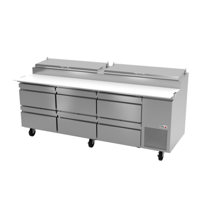 Fagor 19067008 Refrigerated Pizza Prep Table with Stainless Steel Design and Ample Storage Space