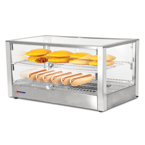 Omcan 41872 80 L Countertop Hot Food Display Warmer Case stainless steel countertop warmer with glass display and wire racks