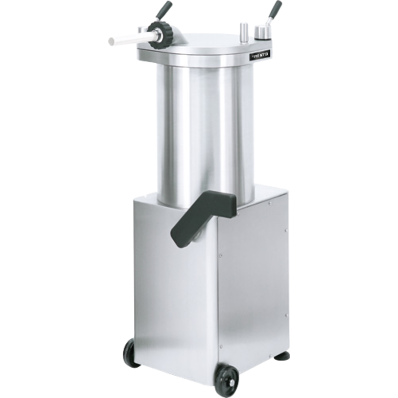 Étiquette alternative : TRENTO 46100 65 lb. Capacité Bourrage hydraulique à pistons à saucisses en acier inoxydable sur base à roues