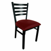 Durable Indoor Side Chair With PVC Seat Featuring A Stylish Black Frame And Red Seat Cushion.