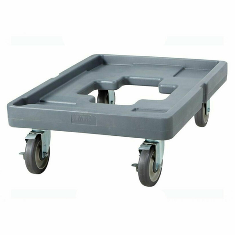 Omcan 80189 Gray Food Carrier Dolly with Cargo Strap, heavy-duty gray rolling platform with four casters for insulated food carriers