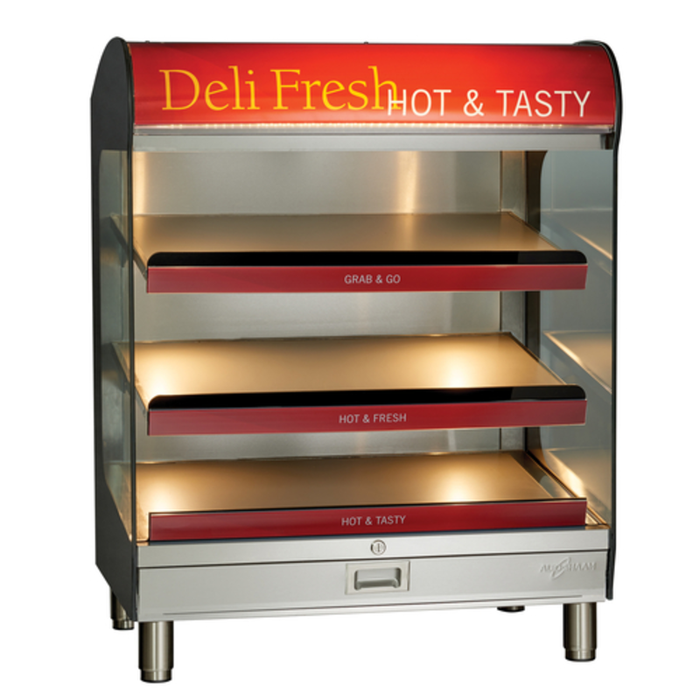 Heated Countertop Display Merchandiser With Deli Fresh Branding And Multiple Shelves For Hot Food