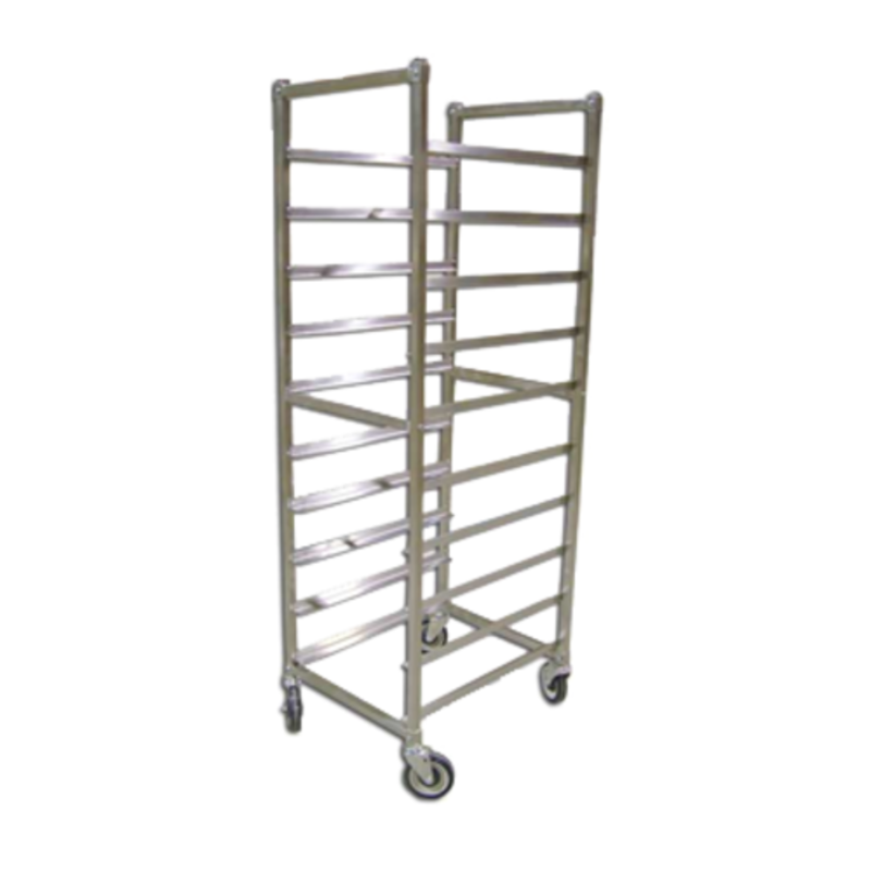 Stainless Steel Pan Rack For Commercial Kitchens With 10 Slides And Easy Mobility For Efficient Storage.