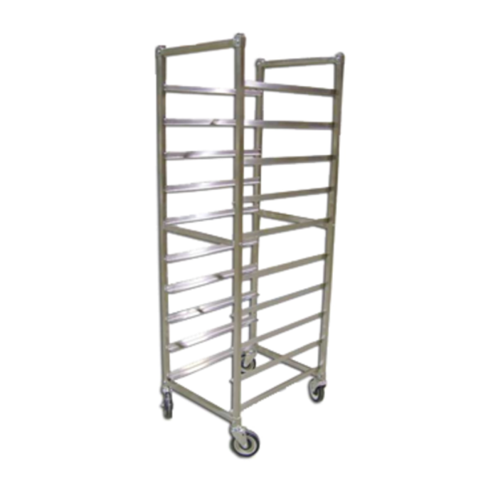 OMCAN Stainless Steel Square Top Knock Down Pan Rack 10 Slides commercial bakery sheet pan rack on casters