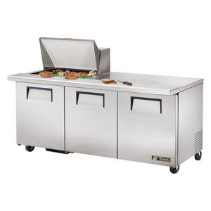 Table de préparation de sandwichs True TSSU-72-12M-B-HC, 72 pouces, trois portes, Mega-Top