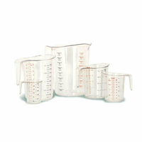 Alt Tag: Omcan 80575 Durable Plastic Measuring Cups Set 1/4 to 1-Cup clear plastic measuring cup set with red measurement markings