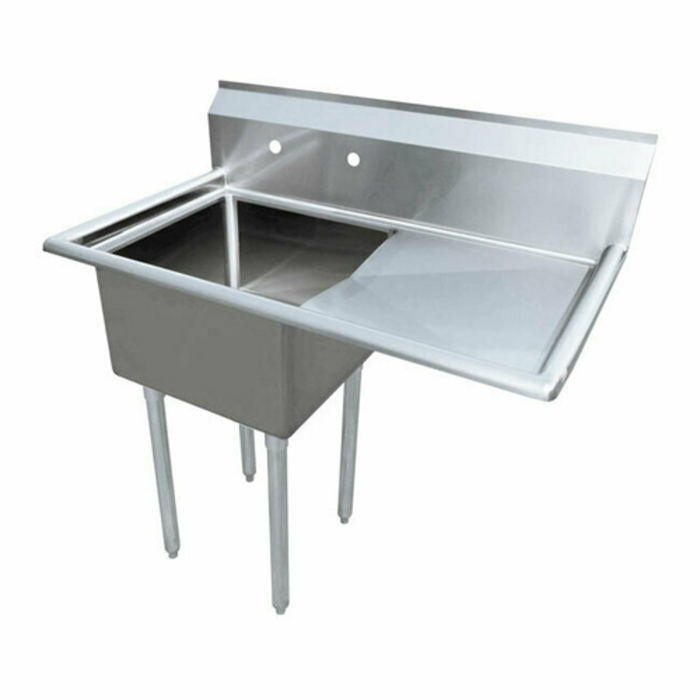 Alt Tag: OMCAN 43773 Stainless Steel One Compartment Pot Sink with Drainboard commercial kitchen pot sink 18x21x14 bowl