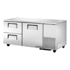 True 67-1/4" Deep Undercounter Refrigerator With Two Drawers And One Door, Ideal For Commercial Kitchens.