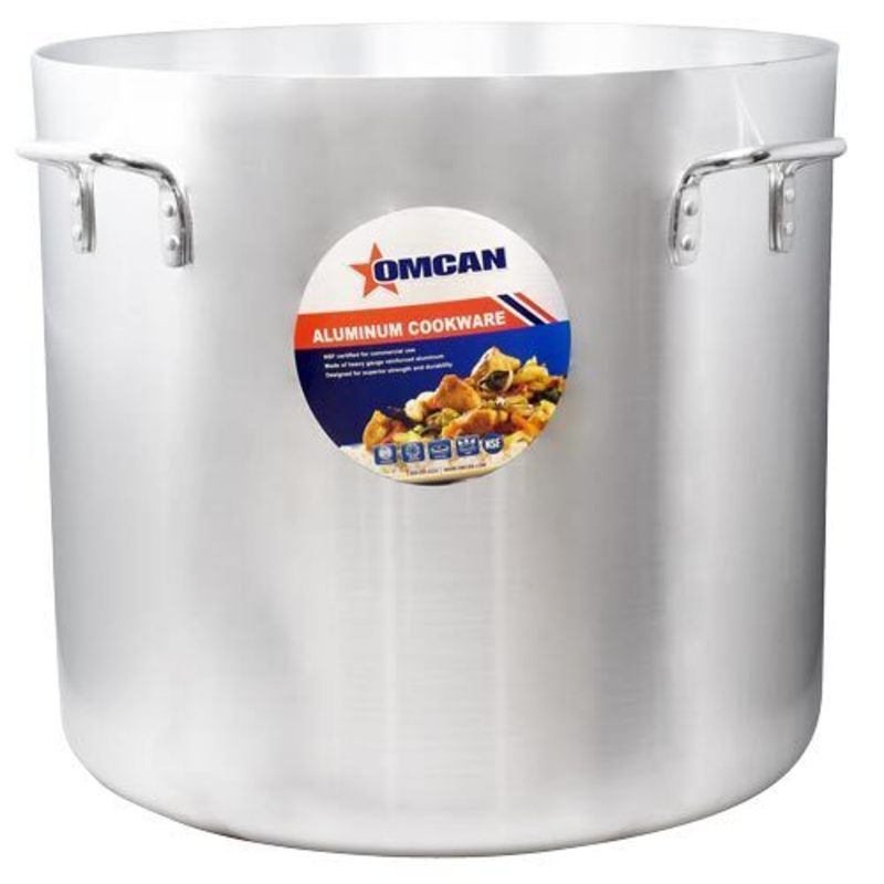 Alt Tag: Omcan 43377 Professional 60 Quart Heavy-Duty Stainless Steel Induction Ready Stock Pot commercial stock pot with handles