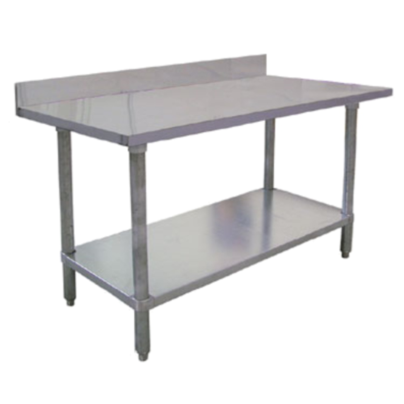 Alt Tag: OMCAN 23796 Elite Series 48-Inch Stainless Steel Commercial Work Table with undershelf and backsplash for restaurant prep