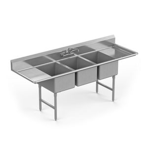 Winholt WS3T16202D24 100" Three Compartment Sink with Two Drainboards