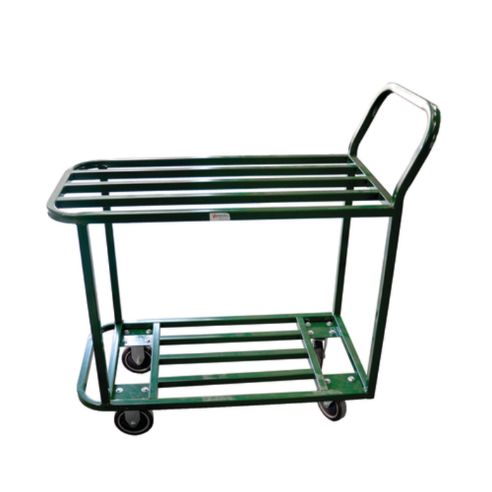 Omcan 31433 Heavy-Duty Steel Stocking Cart 599.75 lbs Capacity welded steel utility stock cart with two shelves and caster wheels