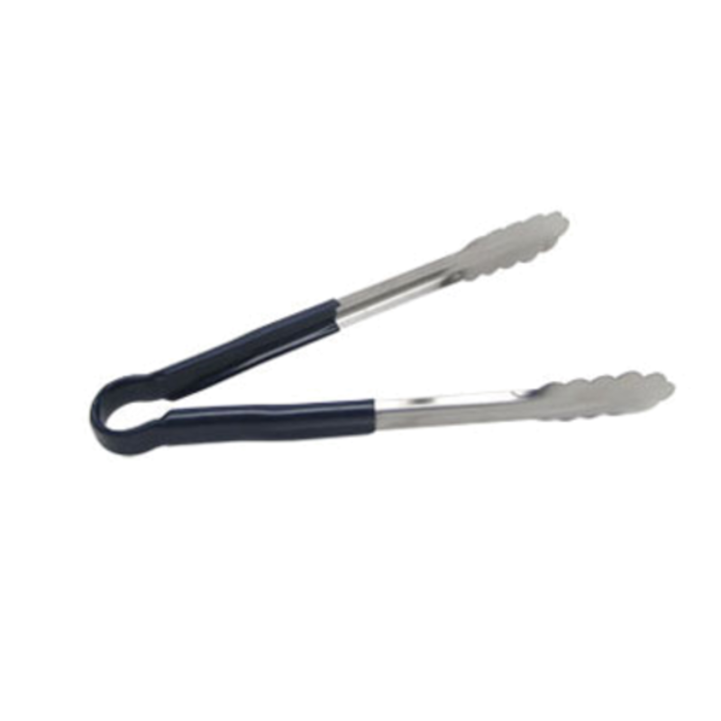 10-inch Heavy-Duty Stainless Steel Tongs With Scalloped Edges In Blue