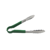 Heavy-Duty Stainless Steel Utility Tongs With Green Handle And Scalloped Edges
