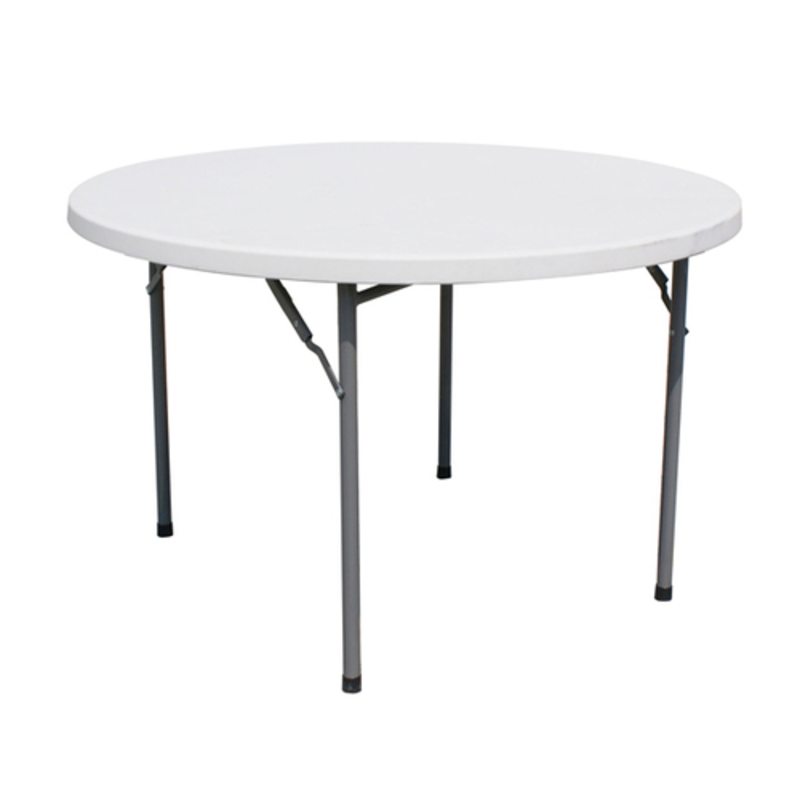 Commercial Round Folding Table With White Surface And Silver Legs For Events