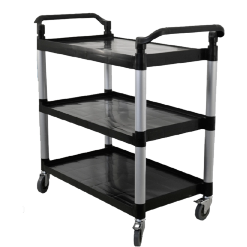 OMCAN 43069 198.4 lbs. Capacity Three-Shelf Plastic Utility Bussing Cart black 3-shelf commercial utility cart with casters