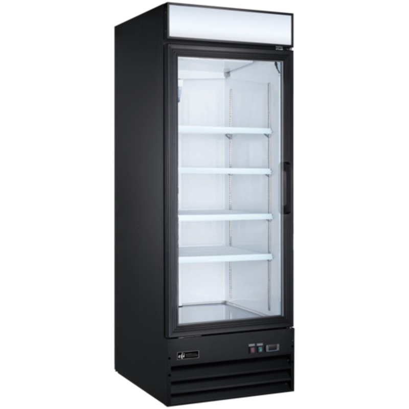 EFI C1-27GDVCX-L Étagère commerciale commerciale robuste de 27 pouces montée sur table en acier inoxydable présentée comme un grand refroidisseur d’affichage à porte unique en verre