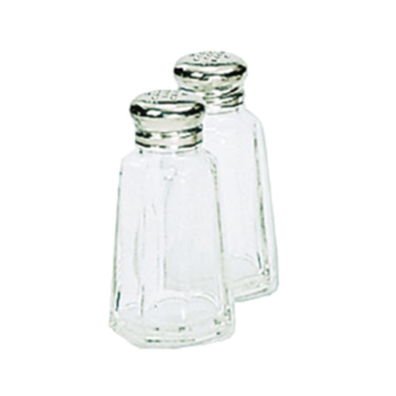 Glass Paneled Salt And Pepper Shaker Set With Silver Tops For Dining Table Use