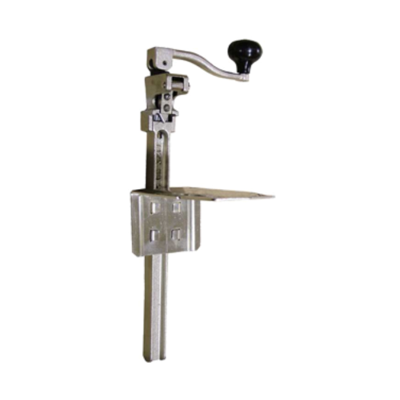 Alt Tag: Omcan 10577 Heavy-Duty Manual Can Opener for 7-Inch Cans table-mounted cast iron commercial can opener with hand crank