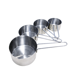Alt Tag: Omcan 44450 Heavy-Duty Aluminum 4-Piece Measuring Cup Set for Kitchens measuring cups with handles on white background