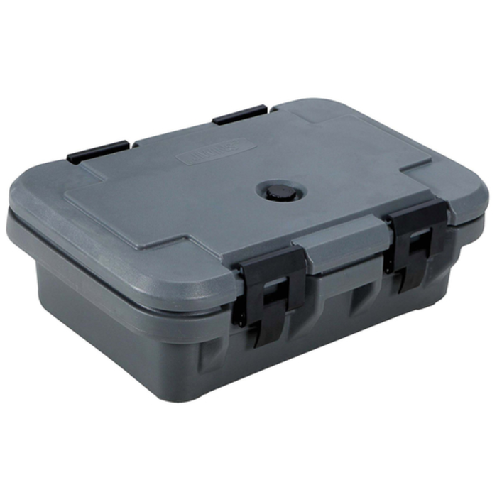 Alt Tag: Omcan 80164 Insulated Plastic Food Carrier 29 L Capacity insulated food transport box with secure latches, gray