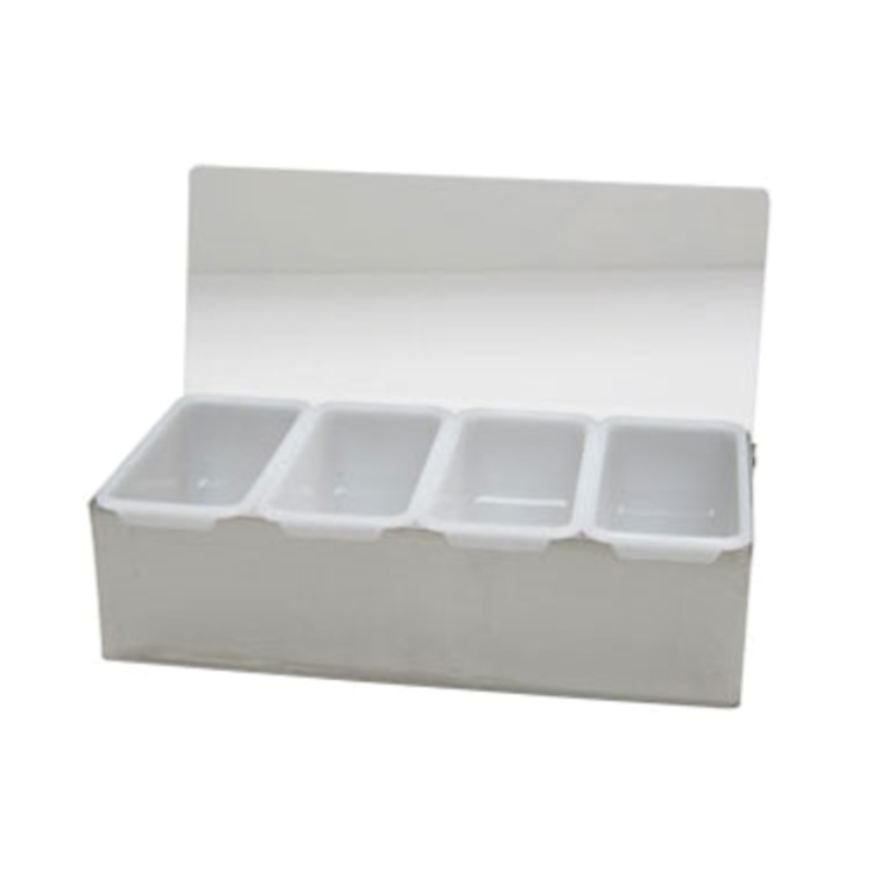 Bar Condiment Holder With Four Compartments And Protective Cover For Organized Garnishes And Toppings