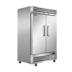 Alt Tag: OMCAN 58002 Juneau 54" Two-Door Reach-In Commercial Refrigerator stainless steel two-door reach-in fridge for commercial kitchens