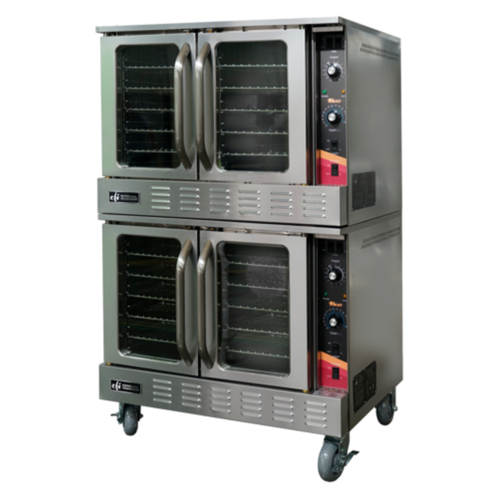 Double Deck Gas Convection Oven With Stainless Steel Finish And Double-Deck Design For High-Volume Cooking.
