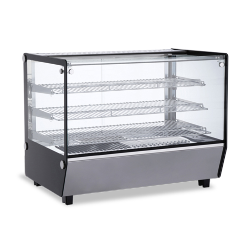 Omcan 47426 5.7 Cu. Ft. Heated Countertop Deli Display Case with flat front glass and 3 adjustable shelves, heated food warmer