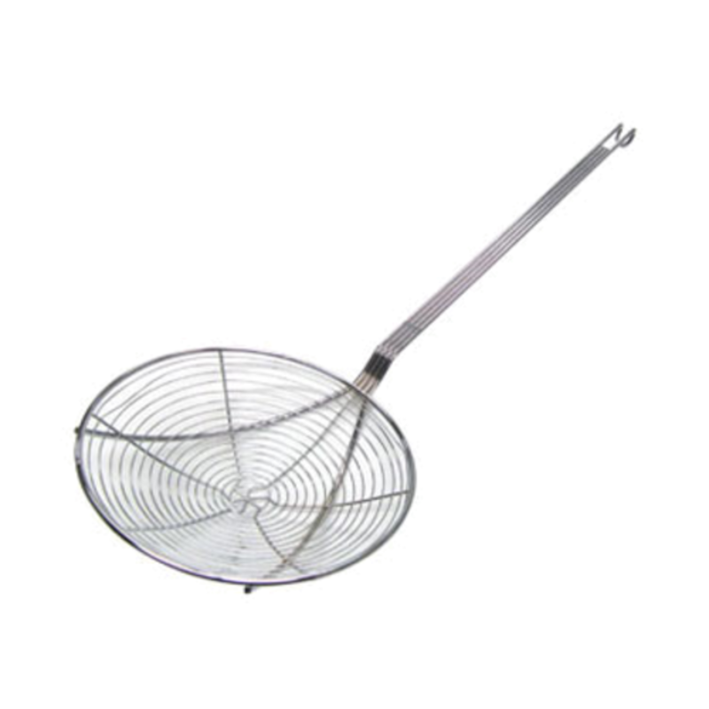 Heavy Duty Spiral Wire Skimmer With Long Handle For Lifting And Draining Hot Oil In Kitchen Cooking