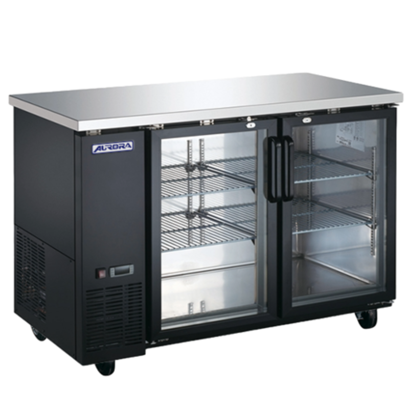OMCAN 59060 Aurora Series 61-Inch Glass Door Back Bar Cooler With Stainless Steel Top And Clear Glass Doors