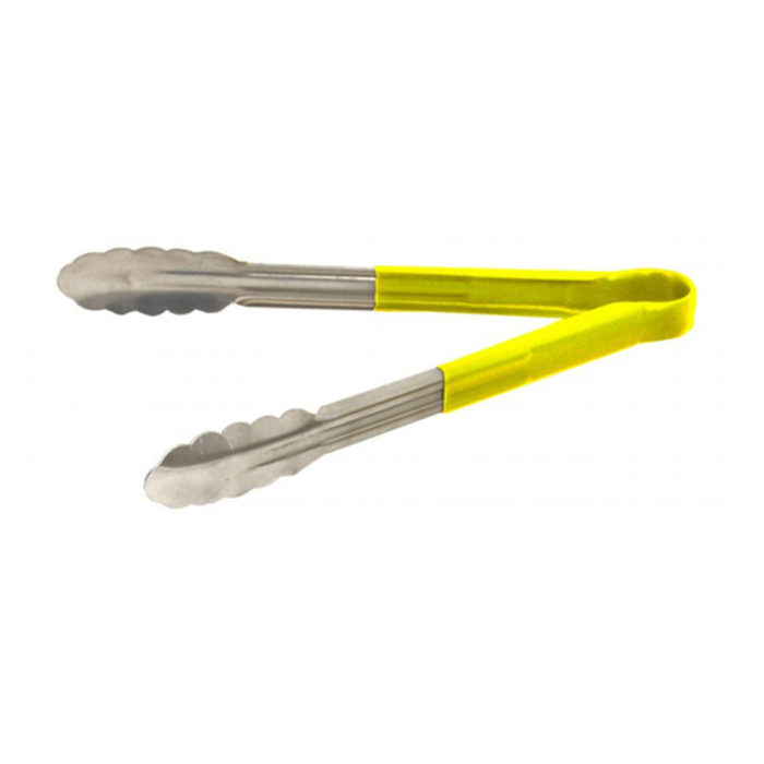 Omcan 80547 12" Stainless Steel Utility Tongs with Yellow Handle