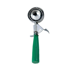 Omcan 34843 Standard Round Bowl Disher avec une capacité de 3,25 oz pour une portion en acier inoxydable avec poignée verte