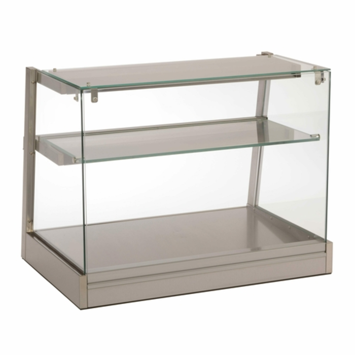 Heated Countertop Display Cabinet Showcasing Two Tiers Of Glass Shelves For Baked Goods And Deli Items