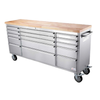 Omcan 48593 Commercial Grade Stainless Steel Work Center with Integrated Shelving with drawers and butcher block top on casters
