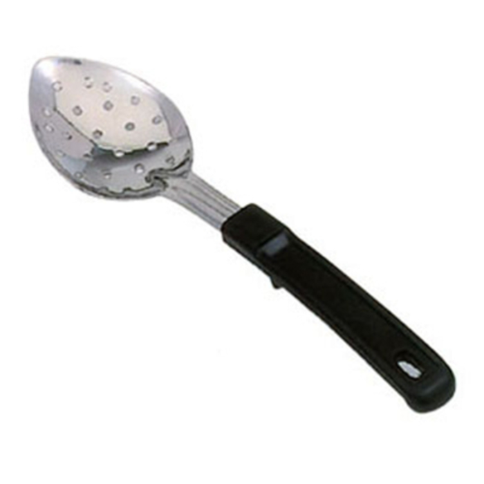 Alt Tag: Omcan 80731 Stainless Steel Perforated Serving Spoon 13-Inch Length with perforated bowl and black handle