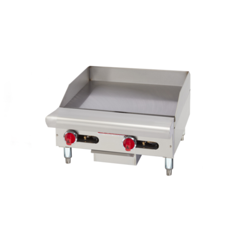 American Range ARSTG-24 24" Thermostatic Countertop Gas Griddle With Stainless Steel Exterior And Two Control Knobs