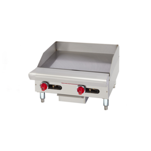 American Range ARSTG-24 24" Thermostatic Countertop Gas Griddle With Stainless Steel Exterior And Two Control Knobs