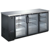 Back Bar Cooler 72.5 Inch With Three Glass Doors And Stainless Steel Top For Beverage Storage