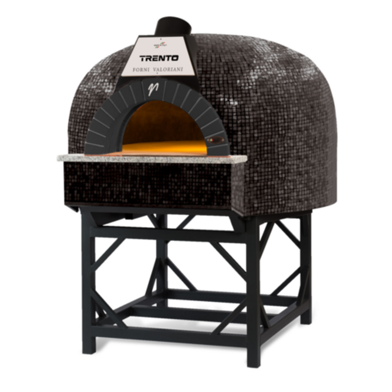 Alt Tag: Valoriani 48126 4 Pizza Capacity Wood & Gas-Fired Igloo Oven with mosaic dome and stand, front view