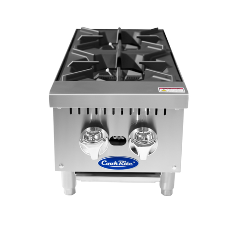 CookRite ACHP-2 12"W Gas Countertop Hotplate With Burners, Compact And Durable Stainless Steel Design