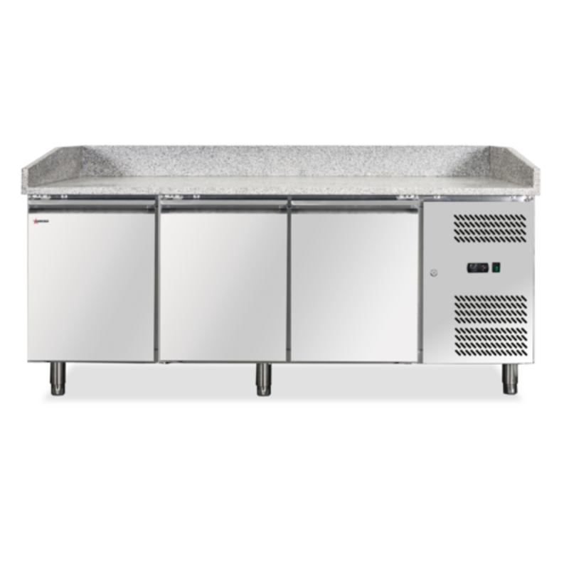 Granite Top Refrigerated Pizza Prep Table For High-Volume Kitchens With Stainless Steel And Spacious Worktop