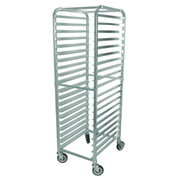 Alt Tag: OMCAN 13506 20 Pan Capacity Knock-Down Aluminum Curve Top Rack aluminum pan rack cart with casters, commercial kitchen storage