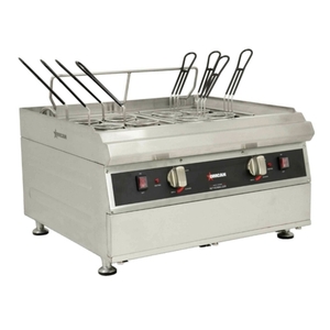 Alt Tag: Omcan 41883 Countertop Electric Pasta Cooker 18L Two Tanks stainless steel double tank commercial pasta cooker with baskets