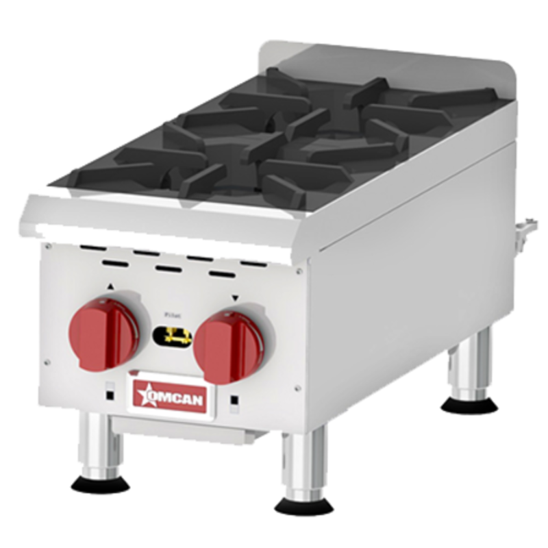 OMCAN 43733 12-Inch Countertop Gas Hot Plate Designed For Busy Commercial Kitchens.