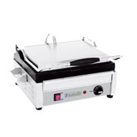Eurodib SFE02345240 Medium Single Panini Grill, Commercial Panini Grill With Ribbed Plates