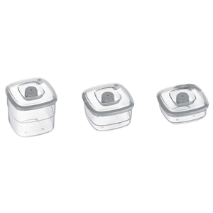 BPA-Free Vacuum Container Kit Includes Three Clear Food Storage Containers With Lids.